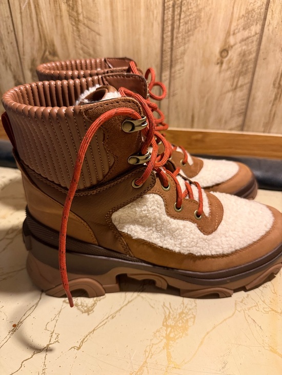 Sorel Tan Brown Cream Sherpa Lace-Up Ankle Boots - Picture 5 of 6